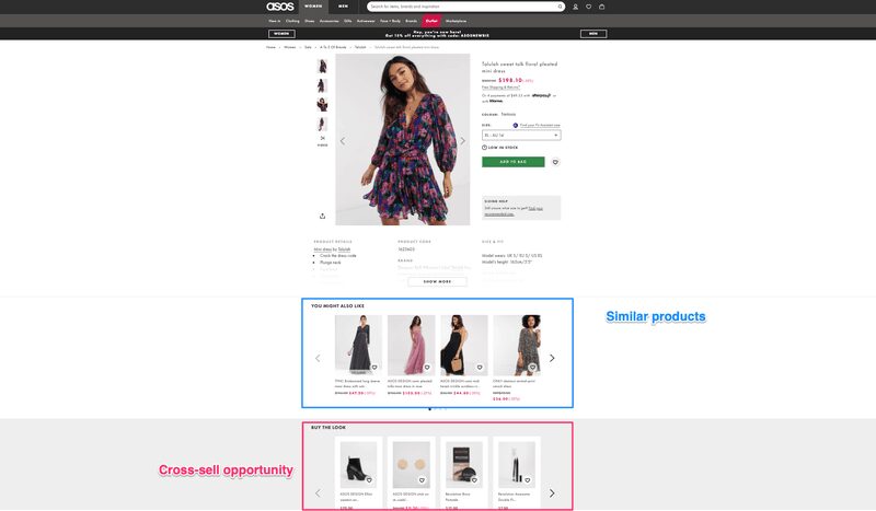 Example screenshot from ASOS demonstrating online fashion retailer upsell example