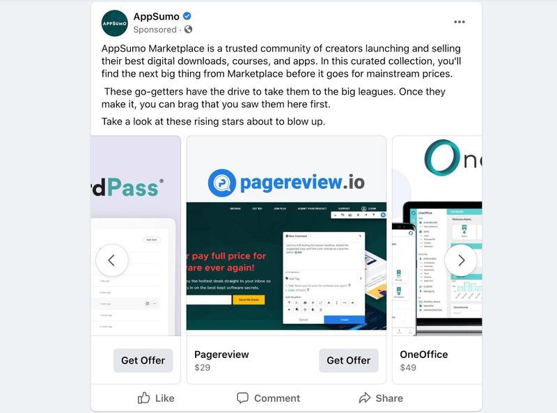 AppSumo Facebook Retargeting Ad