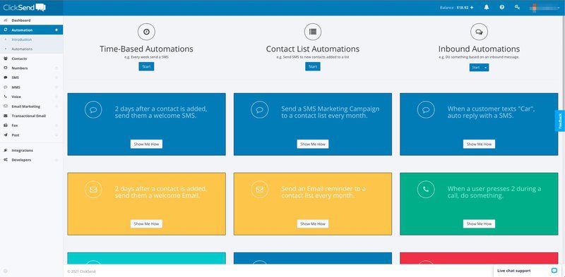 ClickSend SMS Automations Dashboard