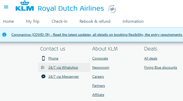 KLM website
