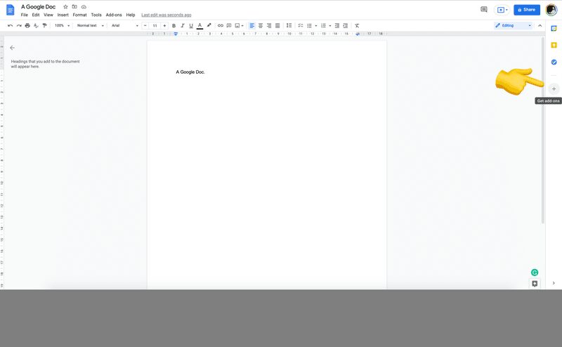Press the plus button on the side of a google doc