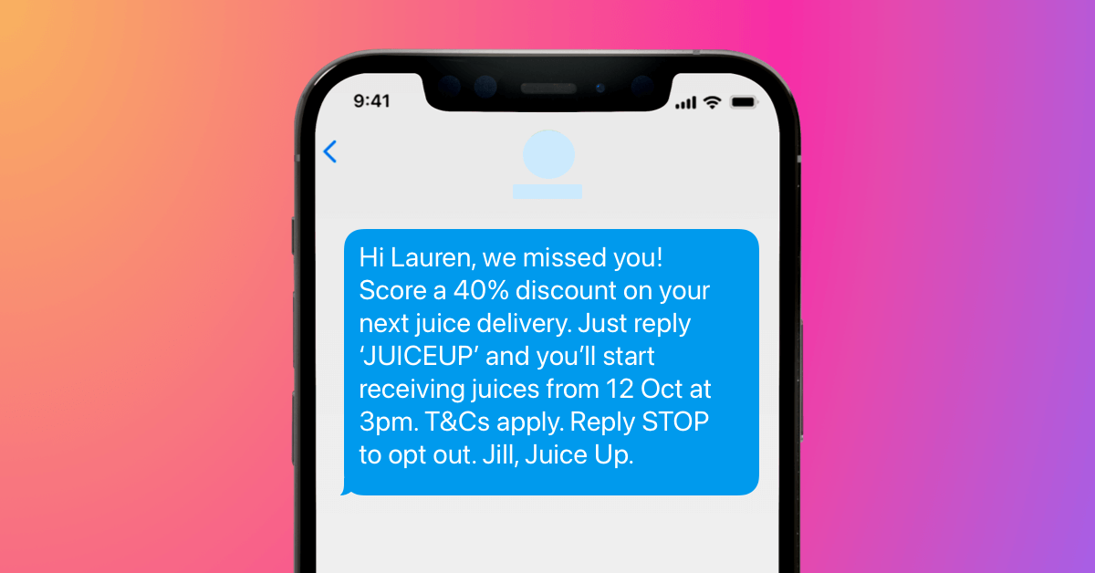 Jill Juiceup SMS example