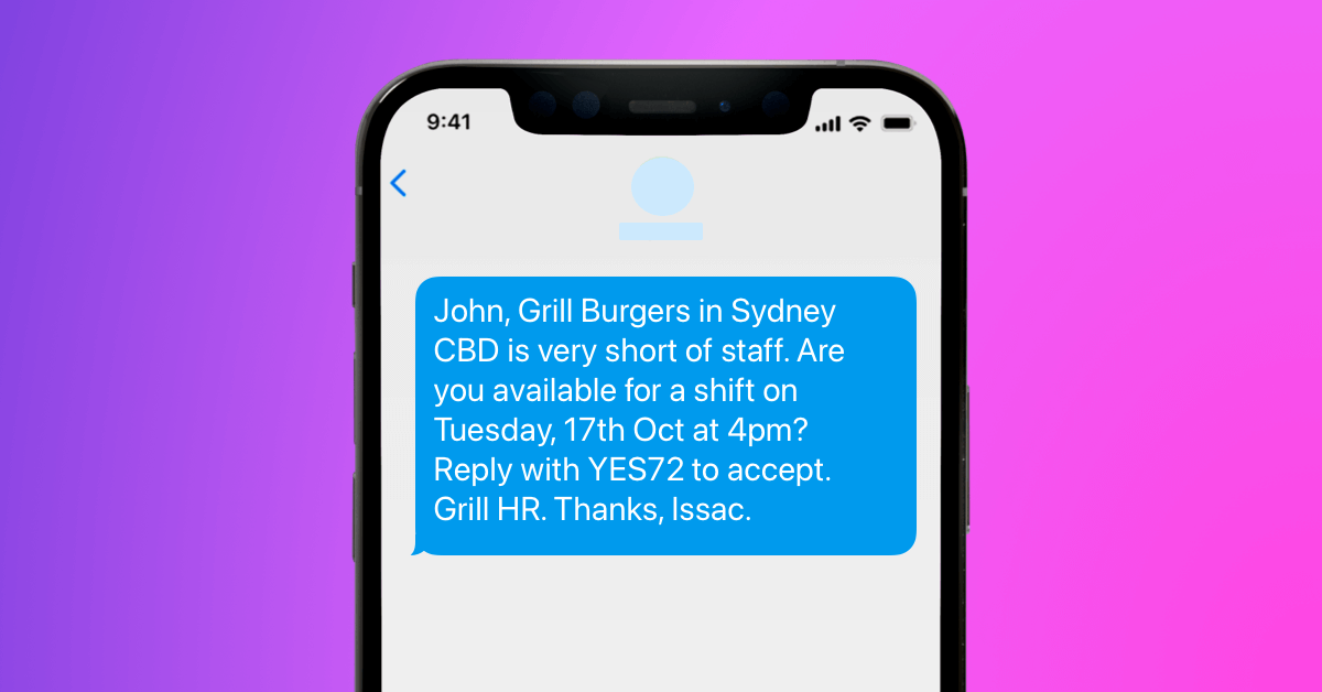 John SMS example burgers