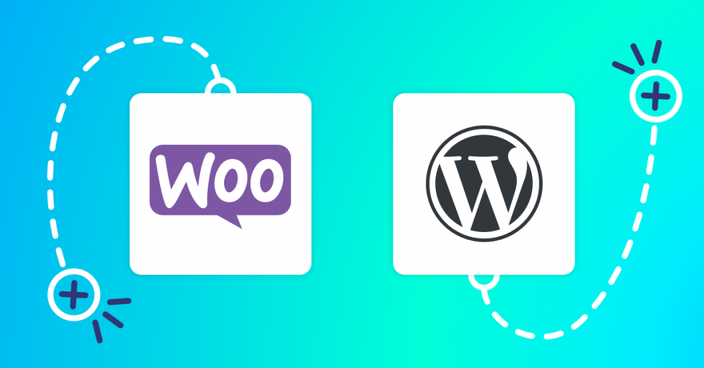 What are WooCommerce plugins image with Woo and WordPress logos on a blue gradient