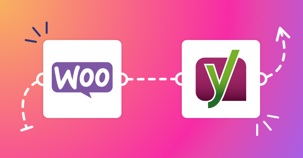 WooCommerce and Yoast plugin logos on a pink gradient