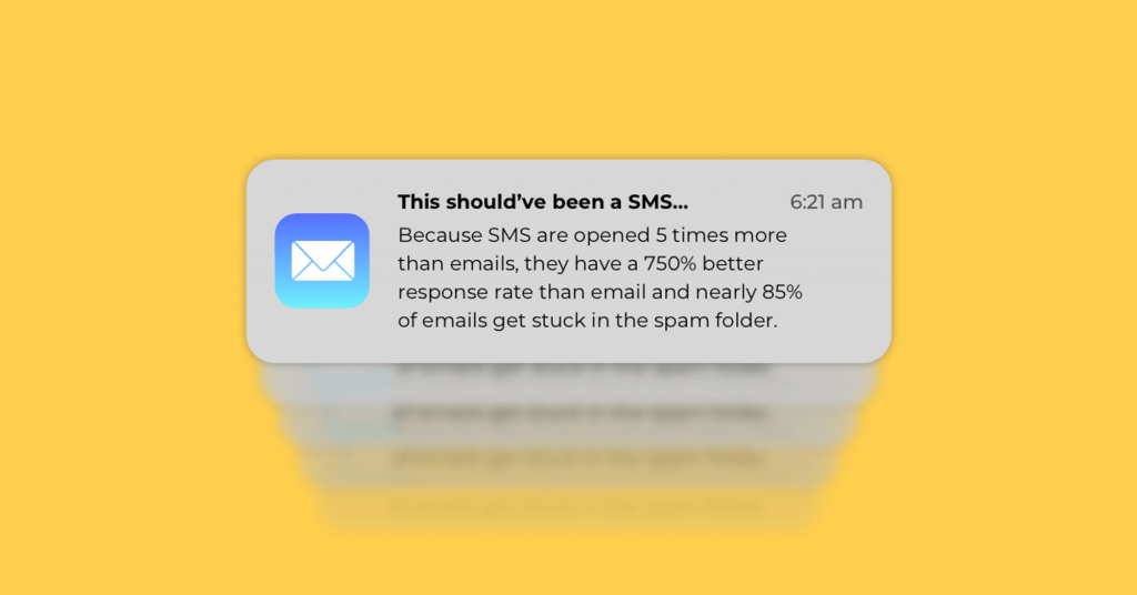 Email alert with 'This should've been an SMS...' as the subject line and reasons why SMS is better for alerts than email.